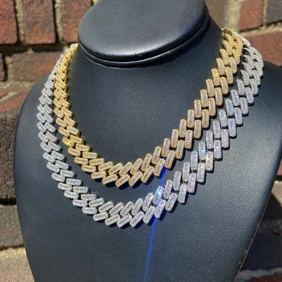 Iced Out Gold/ White Gold Plated Baguette Setting 18 Hip Hop Luxury Necklace